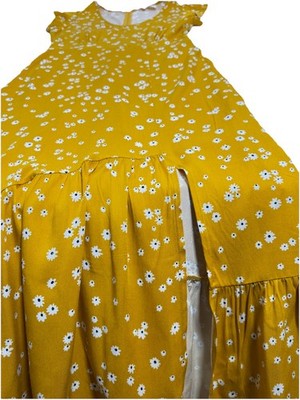 Even&Odd Women's Yellow-Floral Open Slit Dress Size M Sundress Beach