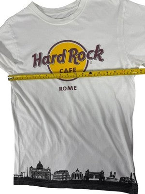Hard Rock Cafe Rome Skyline Women's Small White T-Shirt Vintage