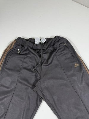Adidas Black XL Track Pants Satin Elastic Waist Drawstring Zip
