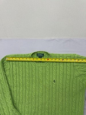 Ralph Lauren Cable Knit Green Crewneck Sweater L Cotton Long Sleeve
