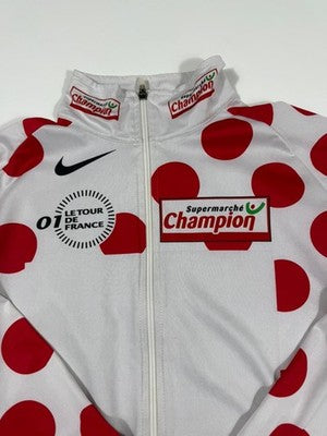 Nike XL Tour De France Polka Dot Cycling Jersey White Red Long Sleeve