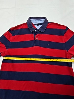 Tommy Hilfiger Men's Red Navy Stripe Custom Fit Polo Shirt XL