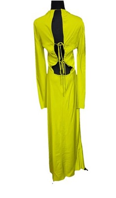 Zara Lime Green Neon Long Sleeve Tie Up Back Satin Dress Size Small