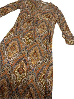 Zara Bohemian Print Ocher Maxi Side Slit Dress Usa XS-S