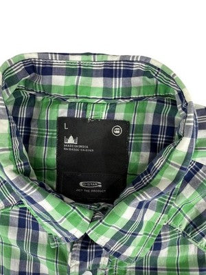 G-Star Raw Men's Long Sleeve Plaid Shirt Large Green Navy White Cotton