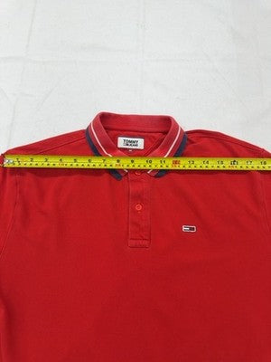 Tommy Jeans Men's Red Polo Shirt M Short Sleeve Cotton Logo