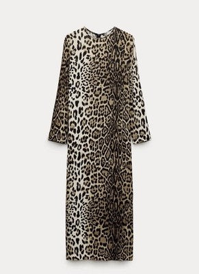 Zara Bnwt Leopard Zw Collection Animal Print Dress Womens Size Xs Fashion Midi