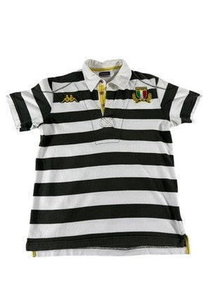 Kappa Italia Polo Shirt Black/White Striped S Vintage Italy Cotton