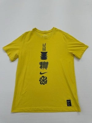 Nike Men Yellow Dri-FIT Graphic T-Shirt Size M Regular Fit Logo