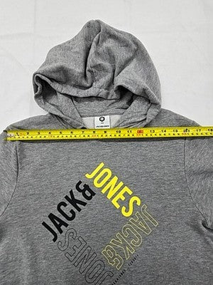 Jack & Jones Men's Graphic Hoodie M Grey Organic Cotton Relaxed Fit