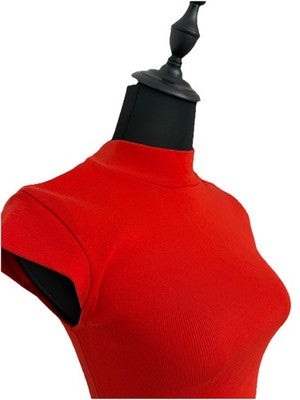 Zara Basic Women Small Red Body Con Dress Cap Sleeves