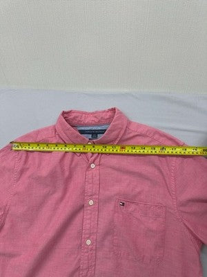 Tommy Hilfiger Pink Cotton Short Sleeve Oxford Shirt L Regular Fit