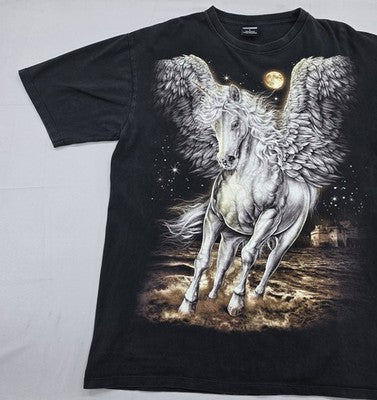 Thanabat Unicorn Mythical Black L Cotton T-Shirt Short Sleeve Crewneck