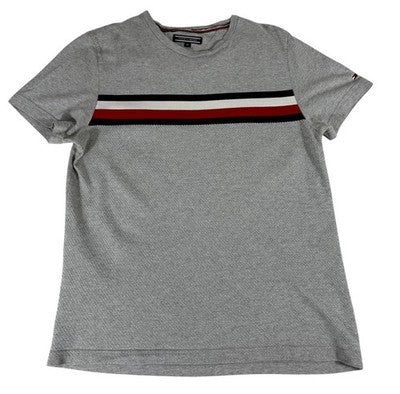 Tommy Hilfiger Men's Grey Stripe Short Sleeve M Cotton T-Shirt Logo