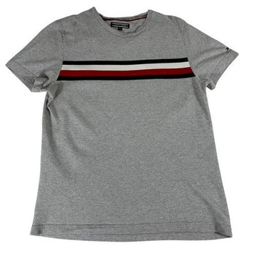 Tommy Hilfiger Men's Grey Stripe Short Sleeve M Cotton T-Shirt Logo