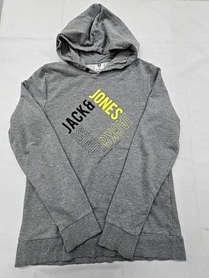 Jack & Jones Men's Graphic Hoodie M Grey Organic Cotton Relaxed Fit
