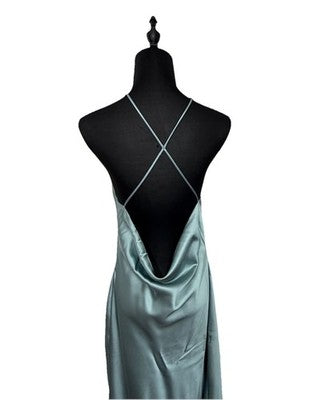 NWT Zara Satin Slip With Spaghetti Straps Midi Dress Blue Gray Size Usa Small