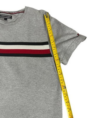 Tommy Hilfiger Men's Grey Stripe Short Sleeve M Cotton T-Shirt Logo