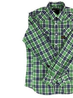 G-Star Raw Men's Long Sleeve Plaid Shirt Large Green Navy White Cotton