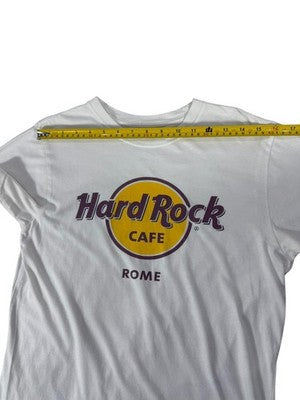 Hard Rock Cafe Rome Skyline Women's Small White T-Shirt Vintage