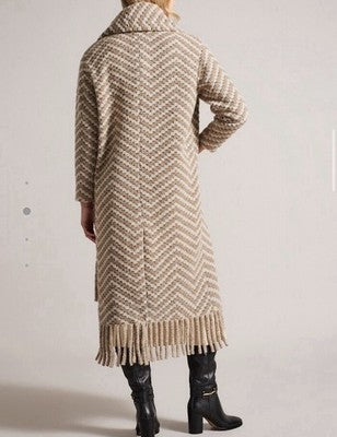 NWT Ted Baker Beige & Cream Twill Knit Scarf Coat New Size 2 Uk 10