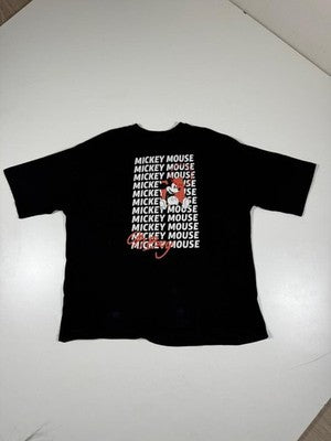 Disney Mickey Mouse Black Graphic T-Shirt L Cotton Crew Neck