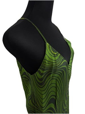 Zara Women's Green Slip Midi Dress V-Neck Strappy Psychedelic Swirl Size Small