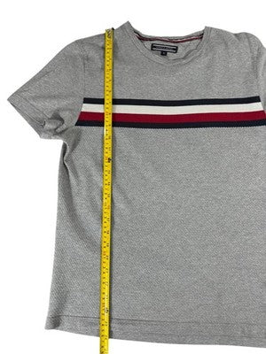 Tommy Hilfiger Men's Grey Stripe Short Sleeve M Cotton T-Shirt Logo