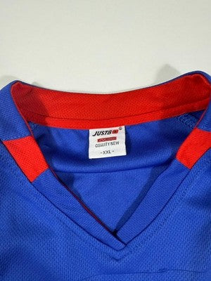 Just B Blue Mesh Football Jersey Tee XXL Polyester V Neck Raglan Pullover