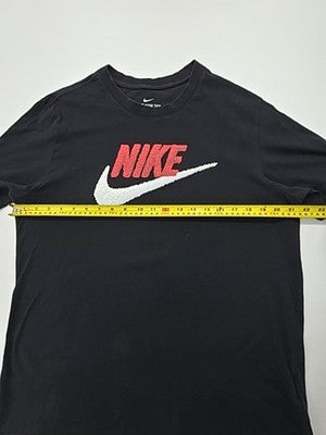 Nike Men Black Logo T-Shirt Size L Regular Crew Neck Cotton Jersey