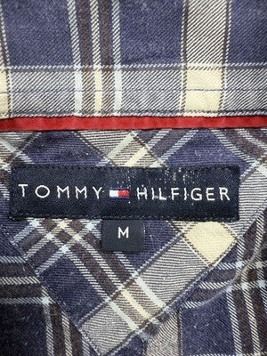 Tommy Hilfiger Men's Navy White Plaid Long Sleeve Cotton Button-Down M