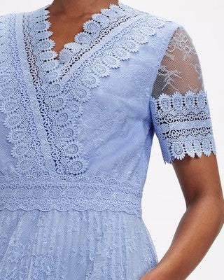 Ted Baker Pleated Sonnyi Faux Wrap Lavender Blue Lace Formal Dress