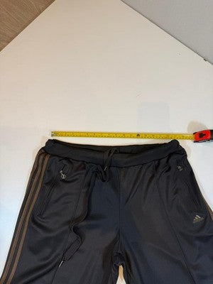 Adidas Black XL Track Pants Satin Elastic Waist Drawstring Zip