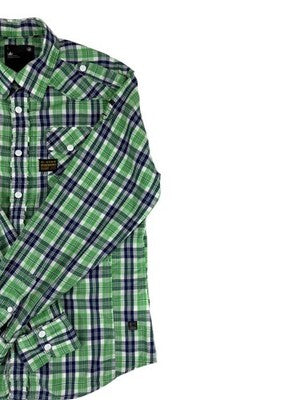 G-Star Raw Men's Long Sleeve Plaid Shirt Large Green Navy White Cotton