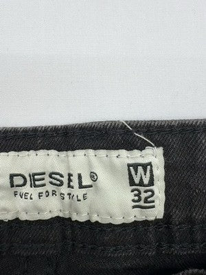 Diesel Men's Black Straight Jeans W32 Button 5-Pocket Logo Patch
