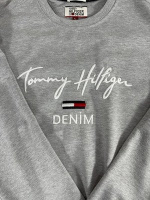 Tommy Hilfiger Men's Grey Denim Crewneck Sweatshirt L Long Sleeve