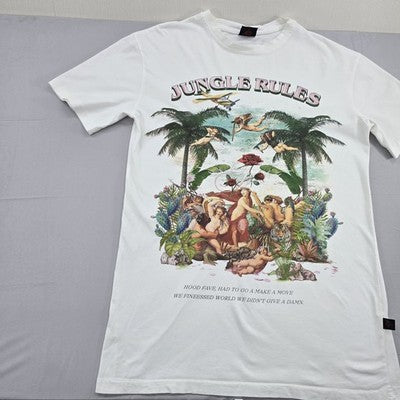 Unisex Jungle Graphic Tee White Cotton Short Sleeve Crewneck Regular