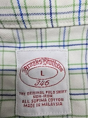 Brooks Brothers Gingham Polo Shirt Long Sleeve Light Gray Size L