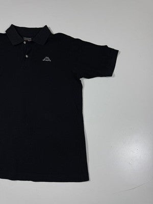 Kappa Black Pique Polo Shirt M Short Sleeve Button Collared Logo