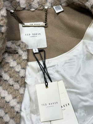 NWT Ted Baker Beige & Cream Twill Knit Scarf Coat New Size 2 Uk 10