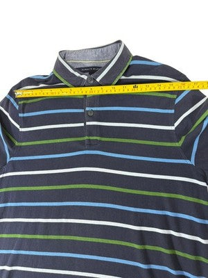 Tommy Hilfiger Men's M Navy Striped Polo Shirt Cotton Short Sleeve