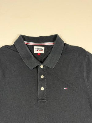 Tommy Jeans Black Polo Shirt XL Short Sleeve Pique Logo