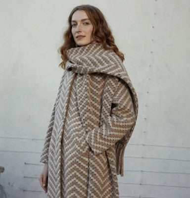 Nwt Ted Baker Beige & Cream Twill Knit Scarf Coat New Size 2 Uk 10