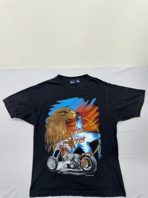 Ink Collection Men's M Black Eagle Motorcycle Cotton T-Shirt Vintage