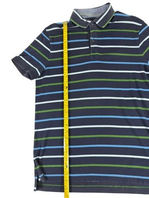 Tommy Hilfiger Men's M Navy Striped Polo Shirt Cotton Short Sleeve