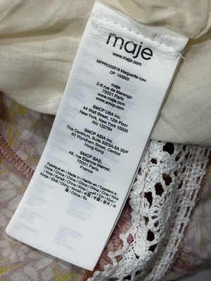 Maje Rayanik Mini Dress In Pink Floral Print, Made From A Linen Blend Rrp $360