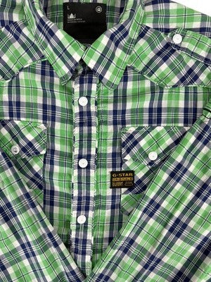 G-Star Raw Men's Long Sleeve Plaid Shirt Large Green Navy White Cotton