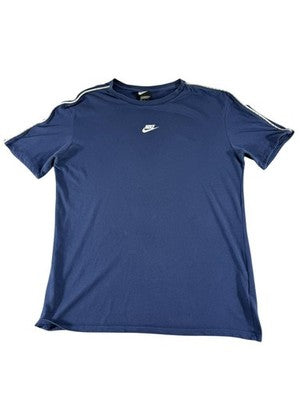 Nike Navy Stripe Short Sleeve Cotton T-Shirt Men's L Crew Embroidered
