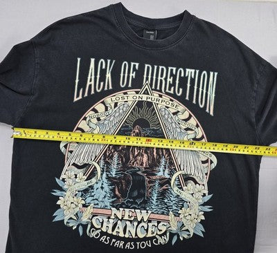 Bershka Black Graphic Print T-Shirt L Short Sleeve Relaxed Fit