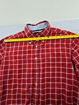 Tommy Hilfiger Men's L Red Plaid Flannel Long Sleeve Button Down